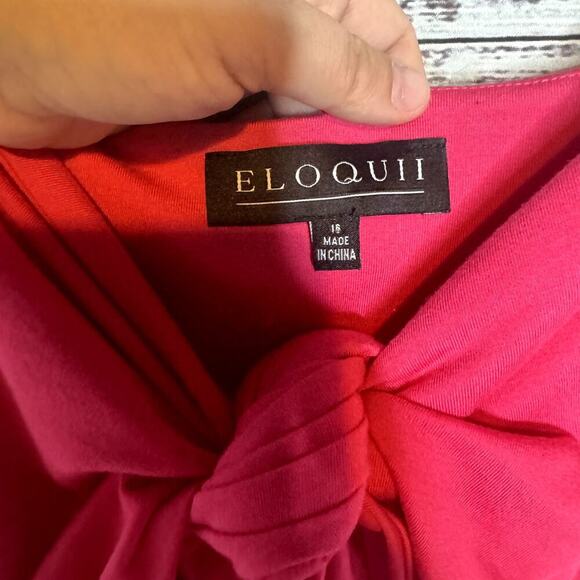 Eloquii Hot Pink Dress Tie Front Cutout Stretch Jersey Women's sz 16 - Picture 3 of 5